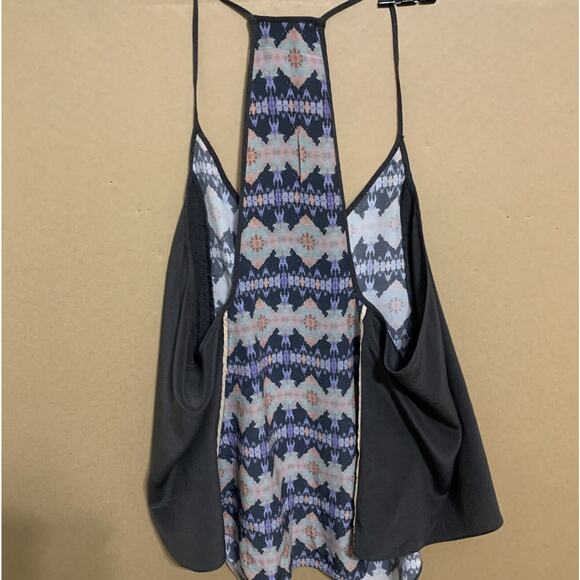 MORGAN CARPER Black/Multi Abstract Racer Back 100% Silk Knotted Cami Tank Sz M - Picture 7 of 16